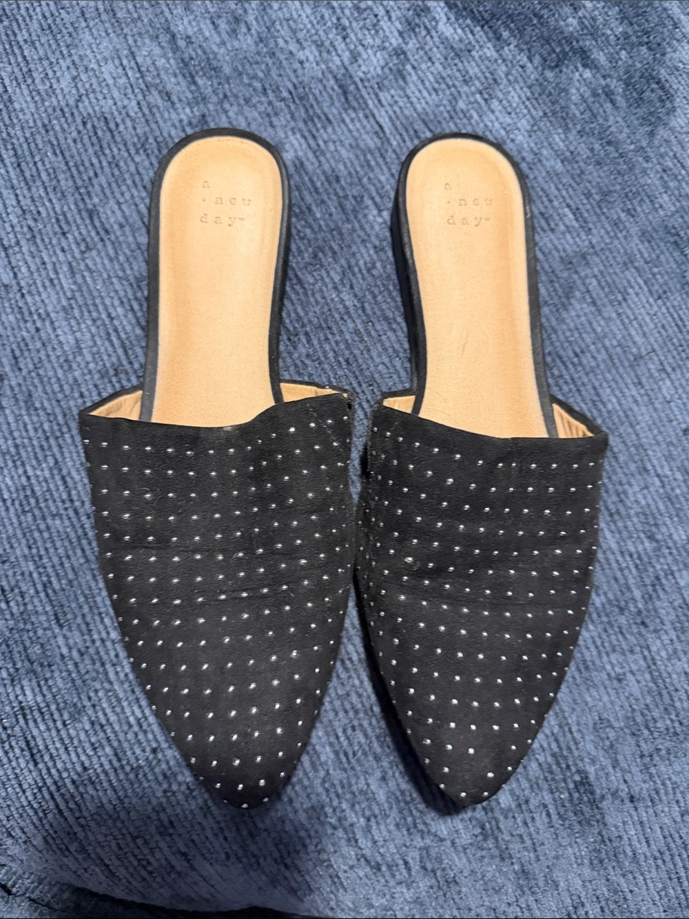 a new day Black Studded Pointed Mules